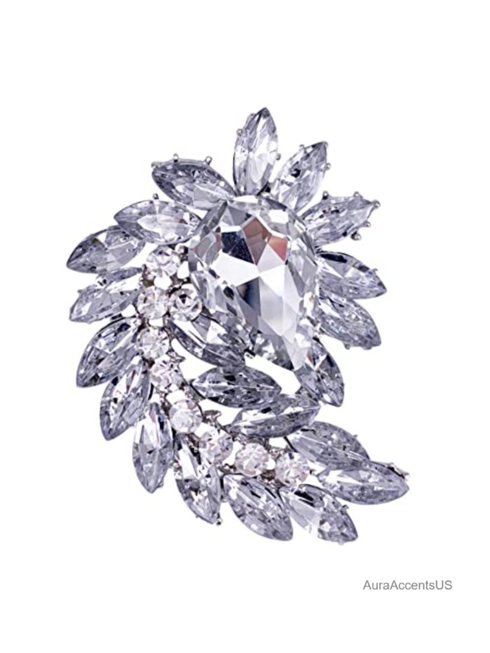 Marquise Rhinestone Red Leaf Brooch Pin Antiqued Gold Tone Statement Jewelry